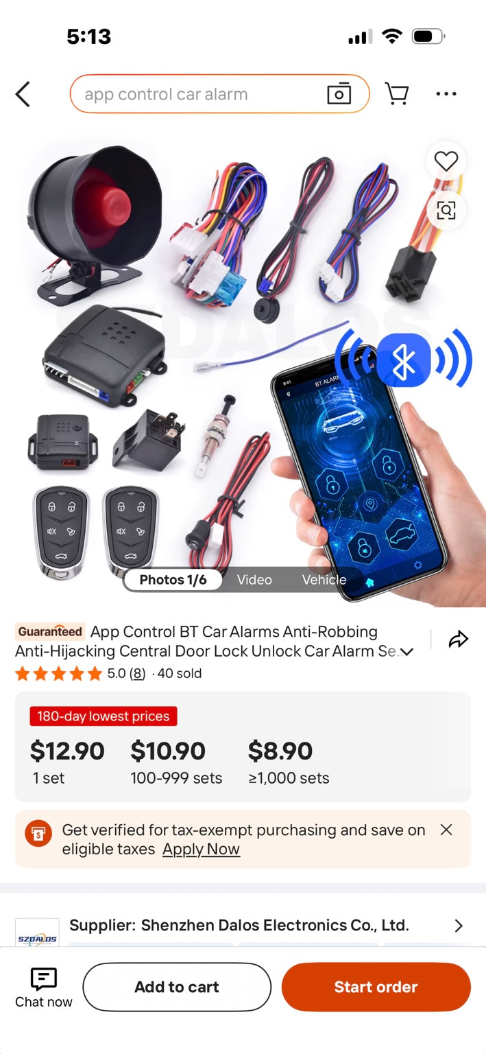 BT G01 app-controlled vehicle alarm system with siren, control module, wiring harnesses, remotes and smartphone control