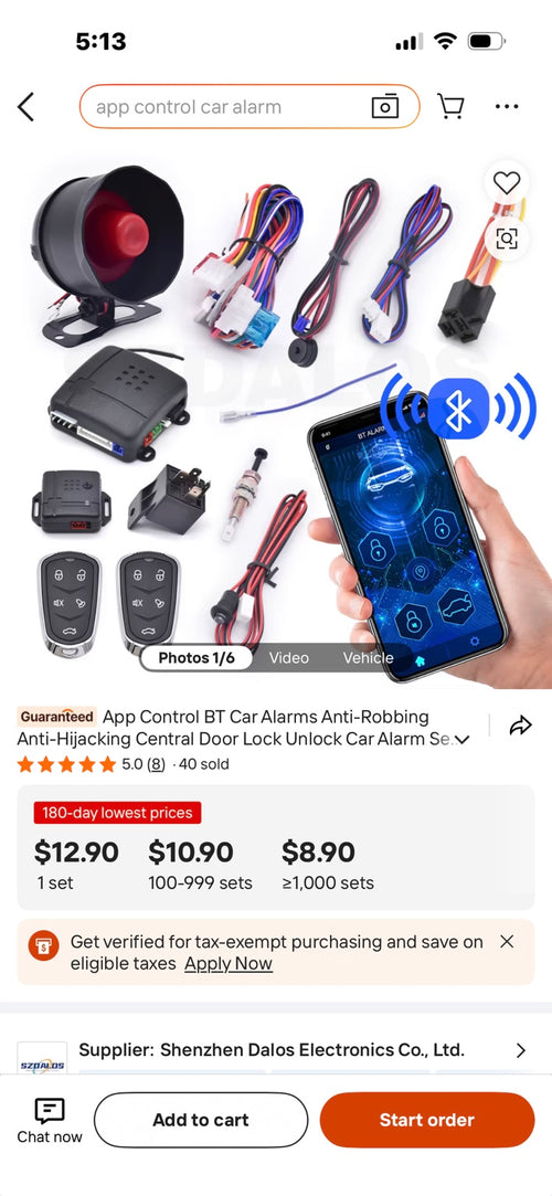 BT G01 app-controlled vehicle alarm system with siren, control module, wiring harnesses, remotes and smartphone control