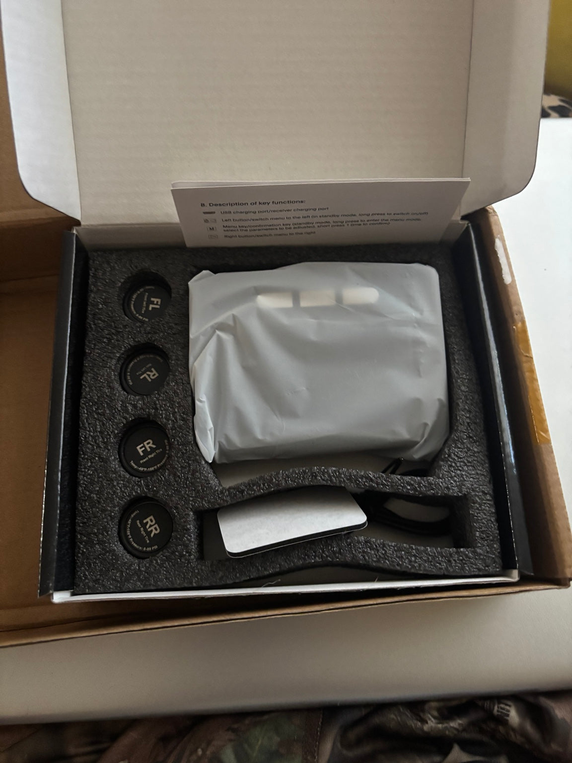 TPMS product packed with external sensors and accessories