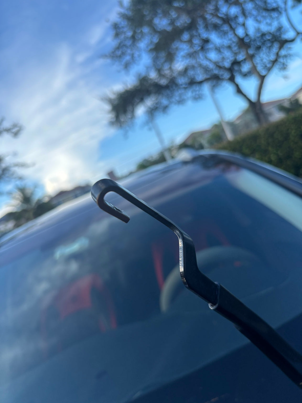 Close-up of standard U-hook windshield wiper arm